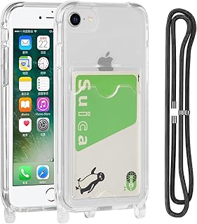 Cavor Clear Case for iPhone SE 2020/SE 2022, iPhone 7/8/6/6s Slim Thin Back Cover with Shoulder Lanyard and Card Slot Soft Silicone TPU Wallet Case for iPhone 6/6s/7/8/se2/SE3 4.7 inch